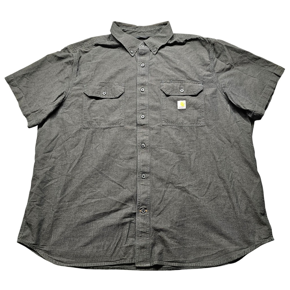 Carhartt Mens Loose Fit Short Sleeve Button Down Shirt Gray Size 2XL Workwear